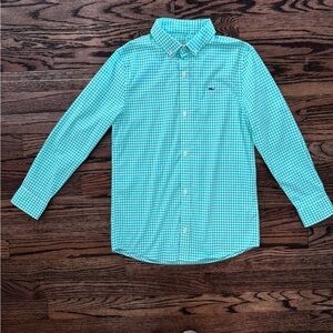 Vineyard Vines Boys Performance Button Down Shirt, Green Gingham, Size Small